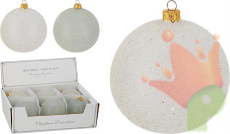 PALLINA IN VETRO BIANCA CON GLITTER 10 CM ASSORTITA