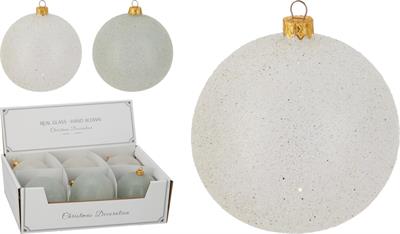 PALLINA IN VETRO BIANCA CON GLITTER 10 CM ASSORTITA