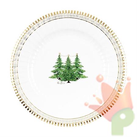 PIATTI NATALIZI DECORO ALBERI DI NATALE BORDO ORO 27CM 8PZ