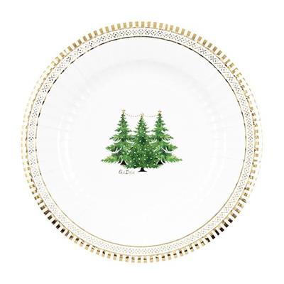 PIATTI NATALIZI DECORO ALBERI DI NATALE BORDO ORO 27CM 8PZ