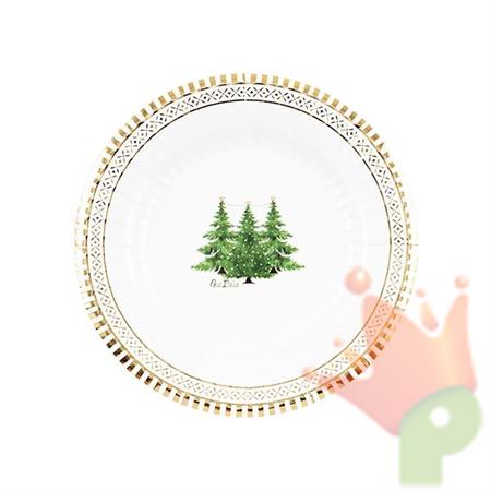 PIATTI NATALIZI DECORO ALBERI DI NATALE BORDO ORO 21CM 8PZ
