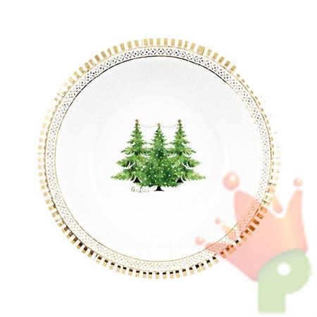 PIATTI NATALIZI DECORO ALBERI DI NATALE BORDO ORO 24CM 8PZ