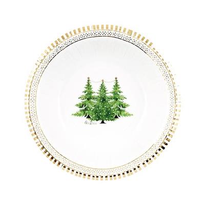 PIATTI NATALIZI DECORO ALBERI DI NATALE BORDO ORO 24CM 8PZ