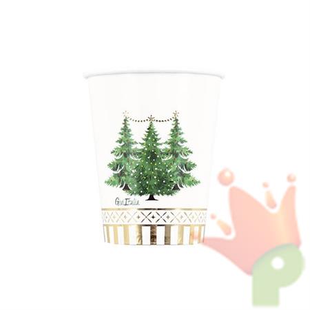 BICCHIERI NATALIZI DECORO ALBERI DI NATALE BORDO ORO 250CC 8PZ
