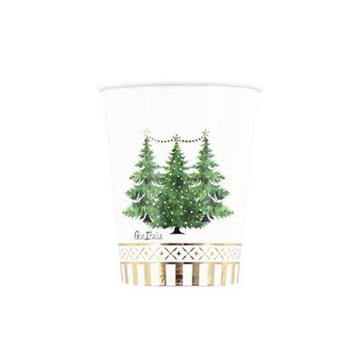 BICCHIERI NATALIZI DECORO ALBERI DI NATALE BORDO ORO 250CC 8PZ