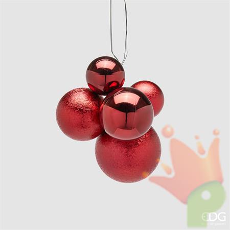 PALLINE DI NATALE GRAPPOLO ROSSO SCURO 5PZ