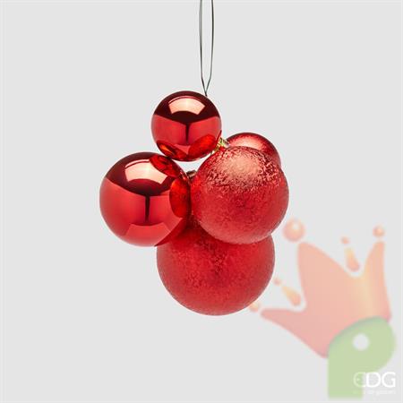PALLINE DI NATALE GRAPPOLO ROSSE 5PZ