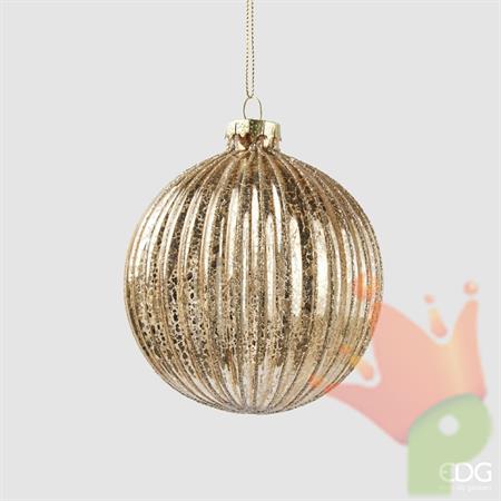 PALLINA DI NATALE IN VETRO A RIGHE ORO ANTICO 10 CM