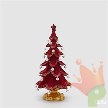 ALBERO IN POLIRESINA ROSSO GLITTER ORO CON PERLINE H.36 D.19 CM