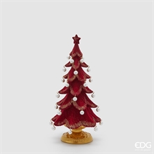 ALBERO IN POLIRESINA ROSSO GLITTER ORO CON PERLINE H.36 D.19 CM