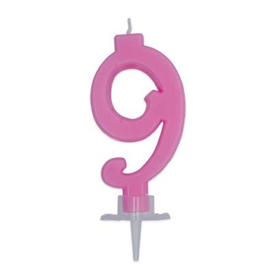 CANDELINA NUMERO 9 CERA ITALIC ROSA 7CM