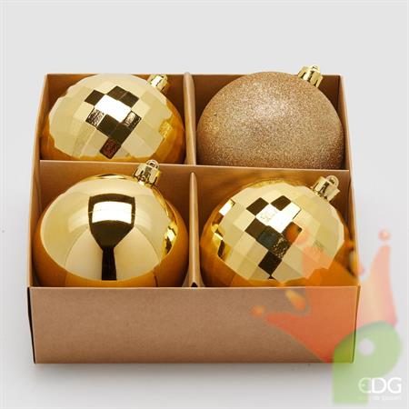 PALLINE DI NATALE ORO GLITTER / LUCIDE 4 PZ 10 CM
