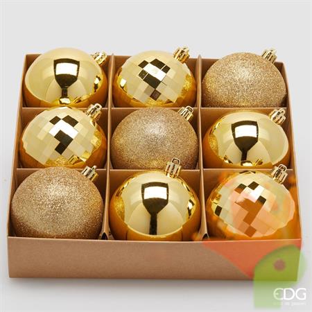 PALLINE DI NATALE ORO LUCIDE / GLITTER 9 PZ 8 CM
