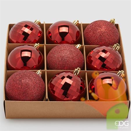 PALLINE DI NATALE BORDEAUX GLITTER / OPACHE 9 PZ 8 CM