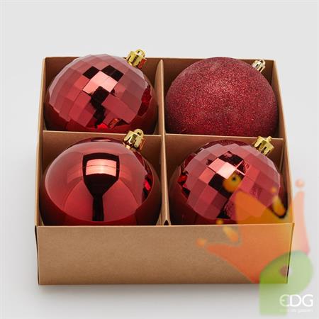 PALLINE DI NATALE BORDEAUX GLITTER / OPACHE 4 PZ 10 CM