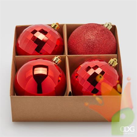 PALLINE DI NATALE ROSSO GLITTER / OPACHE 4 PZ 10 CM