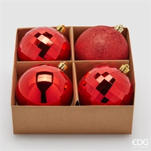 PALLINE DI NATALE ROSSO GLITTER / OPACHE 4 PZ 10 CM