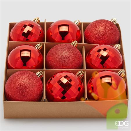 PALLINE DI NATALE ROSSO GLITTER / OPACHE 9 PZ 8 CM