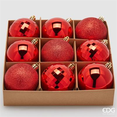 PALLINE DI NATALE ROSSO GLITTER / OPACHE 9 PZ 8 CM