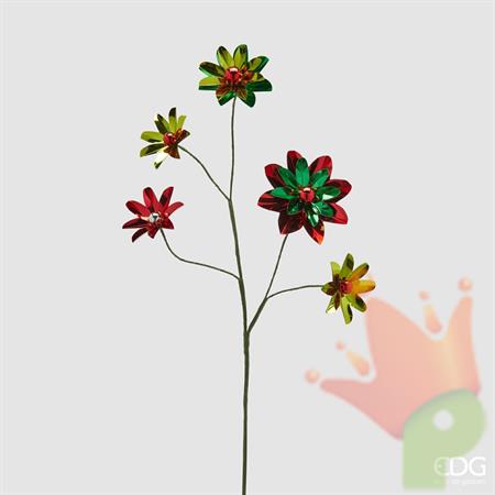 RAMO GERBERA FIORI ROSSO VERDE METAL H.56 CM
