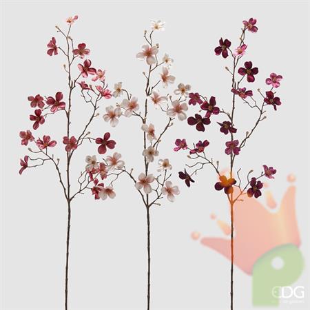 RAMO CORNUS FOGLIE VELLUTO ROSA / BIANCHE H.90 CM