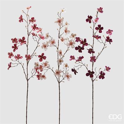 RAMO CORNUS FOGLIE VELLUTO ROSA / BIANCHE H.90 CM