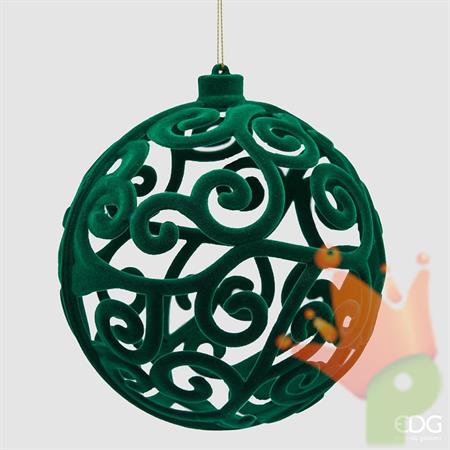 PALLINA DI NATALE DECORATA VELLUTO VERDE 15 CM