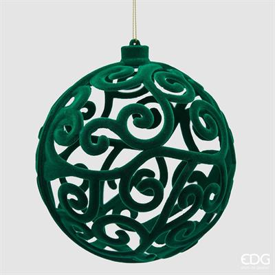PALLINA DI NATALE DECORATA VELLUTO VERDE 15 CM