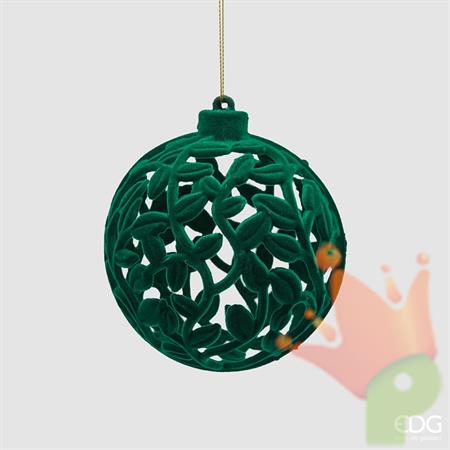 PALLINA DI NATALE IN VELLUTO VERDE DECORATA 10 CM