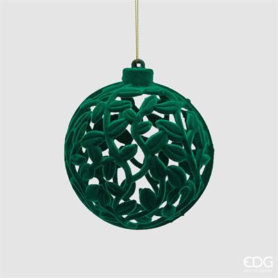 PALLINA DI NATALE IN VELLUTO VERDE DECORATA 10 CM