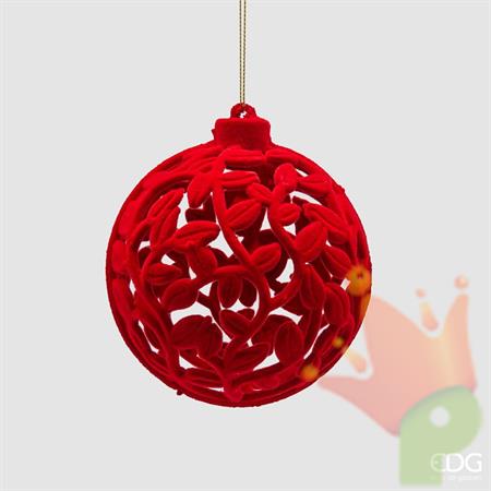 PALLINA DI NATALE DECORATA ROSSA IN VELLUTO 10 CM