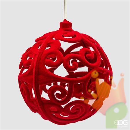 PALLINA DI NATALE DECORATA IN VELLUTO ROSSA 15 CM