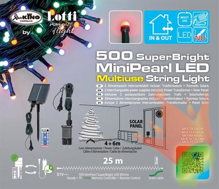 LUCI DI NATALE MINI PERLE 500 LED MULTICOLOR+PANNELLO SOLARE 25M
