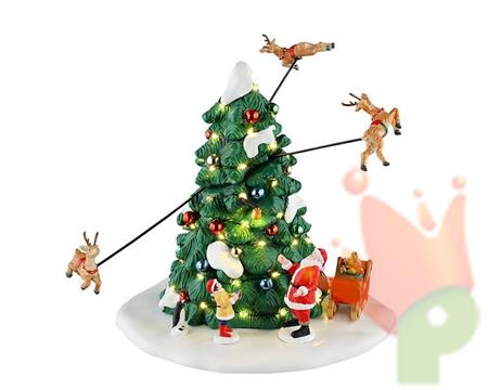 BABBO NATALE CON BAMBINA E ALBERO RENNE IN MOVIMENTO 20,5x20x20