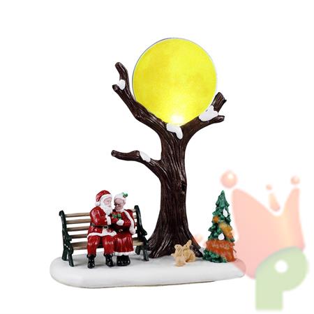BABBO NATALE E MAMMA NATALE CON LUNA PIENA LUMINOSA 19x14x9 CM