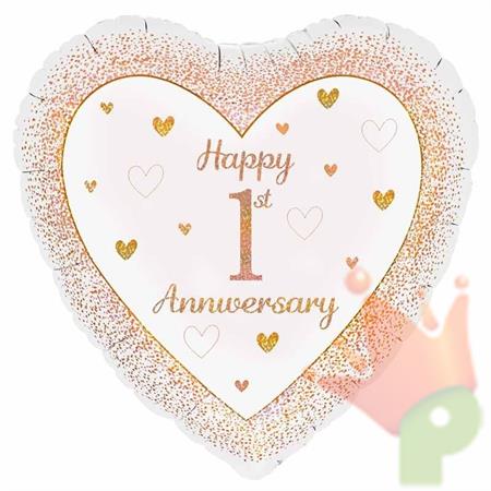 PALLONCINO MYLAR CUORE 1° ANNIVERSARIO 45CM