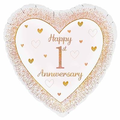 PALLONCINO MYLAR CUORE 1° ANNIVERSARIO 45CM