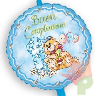 PALLONCINO MYLAR BUON PRIMO COMPLEANNO CELESTE 45CM