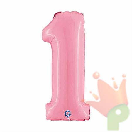 PALLONCINO MYLAR NUMERO 1 ROSA PASTELLO 14 36CM