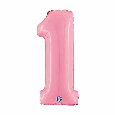 PALLONCINO MYLAR NUMERO 1 ROSA PASTELLO 14 36CM