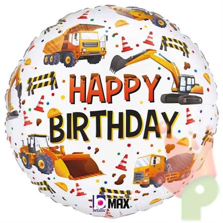 PALLONCINO MYLAR HAPPY BIRTHDAY COSTRUZIONI STRADALI 45CM
