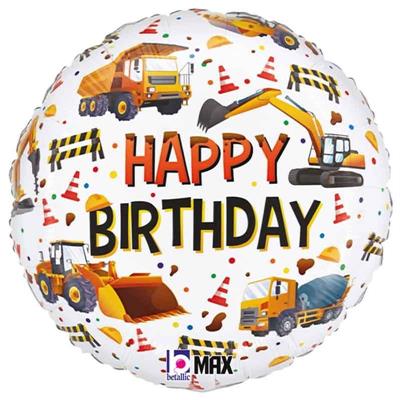 PALLONCINO MYLAR HAPPY BIRTHDAY COSTRUZIONI STRADALI 45CM