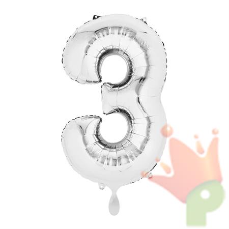 PALLONCINO MYLAR NUMERO 3 ARGENTO 36CM