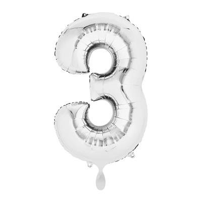 PALLONCINO MYLAR NUMERO 3 ARGENTO 36CM