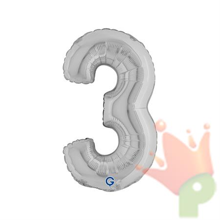 PALLONCINO MYLAR NUMERO 3 ARGENTO 36CM
