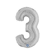 PALLONCINO MYLAR NUMERO 3 ARGENTO 36CM