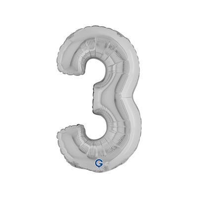 PALLONCINO MYLAR NUMERO 3 ARGENTO 36CM