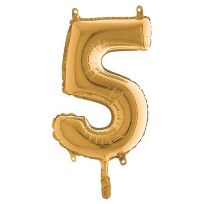PALLONCINO MYLAR NUMERO 5 ORO 36CM