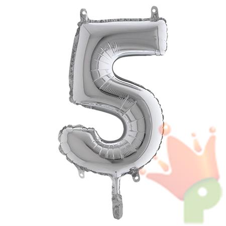 PALLONCINO MYLAR NUMERO 5 ARGENTO 36CM