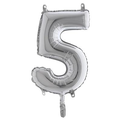 PALLONCINO MYLAR NUMERO 5 ARGENTO 36CM
